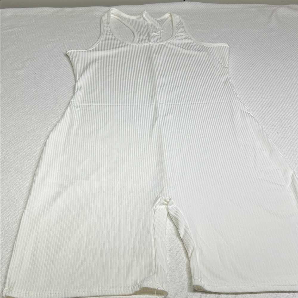Ribbed Sleeveless White Romper